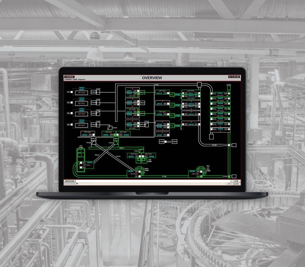 SCADA program for a food processing facility displayed on a laptop computer