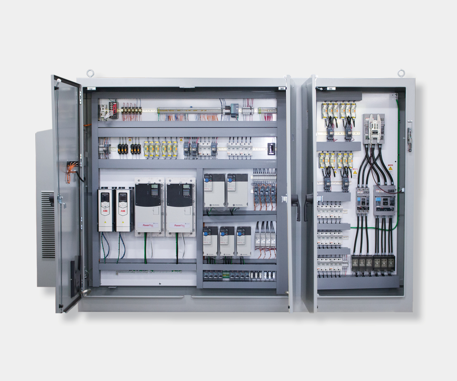 Three Door VFD control panel with remote I/O and a disconnect switch